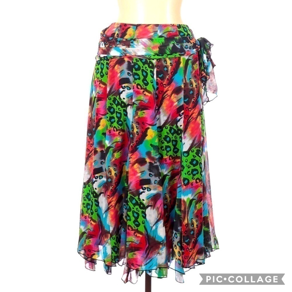 Linea Domani Chiffon Layered Boho Abstract Skirt